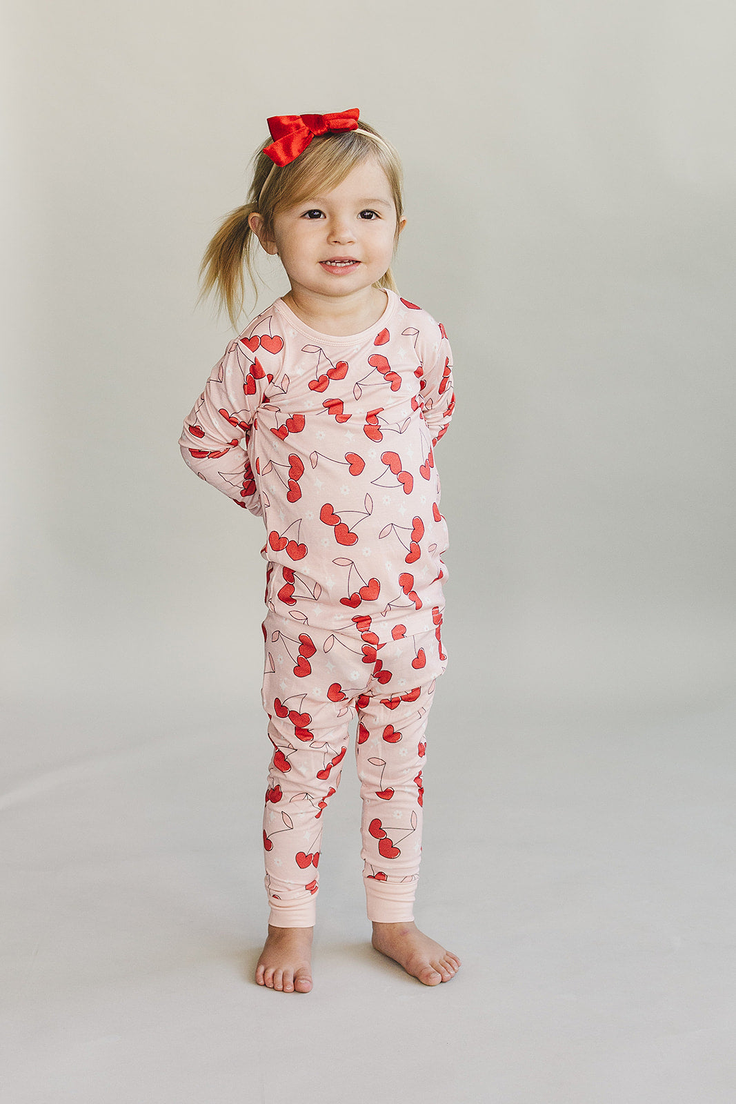 Girls Cherry Heart Bamboo Pajama Set