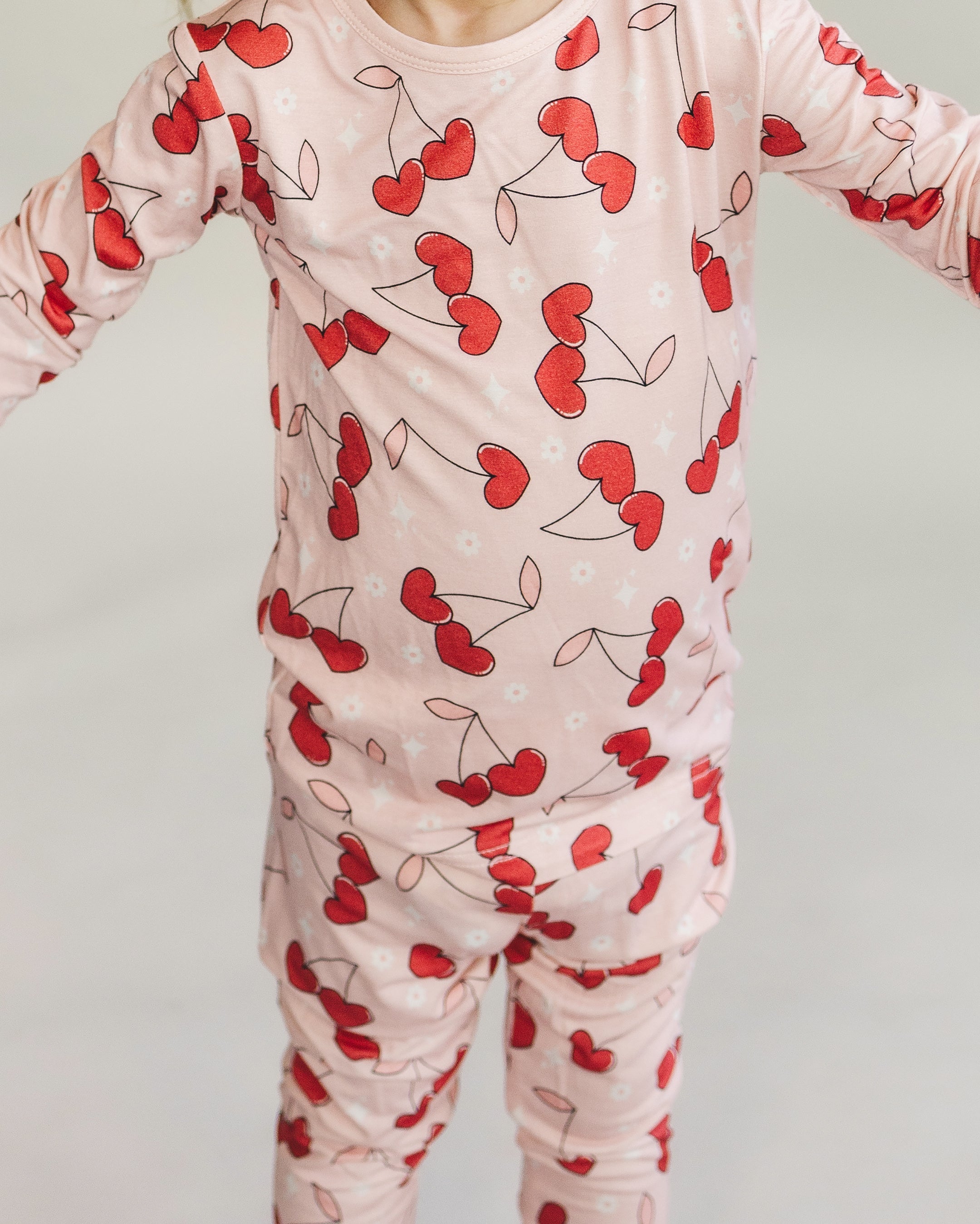 Girls Cherry Heart Bamboo Pajama Set