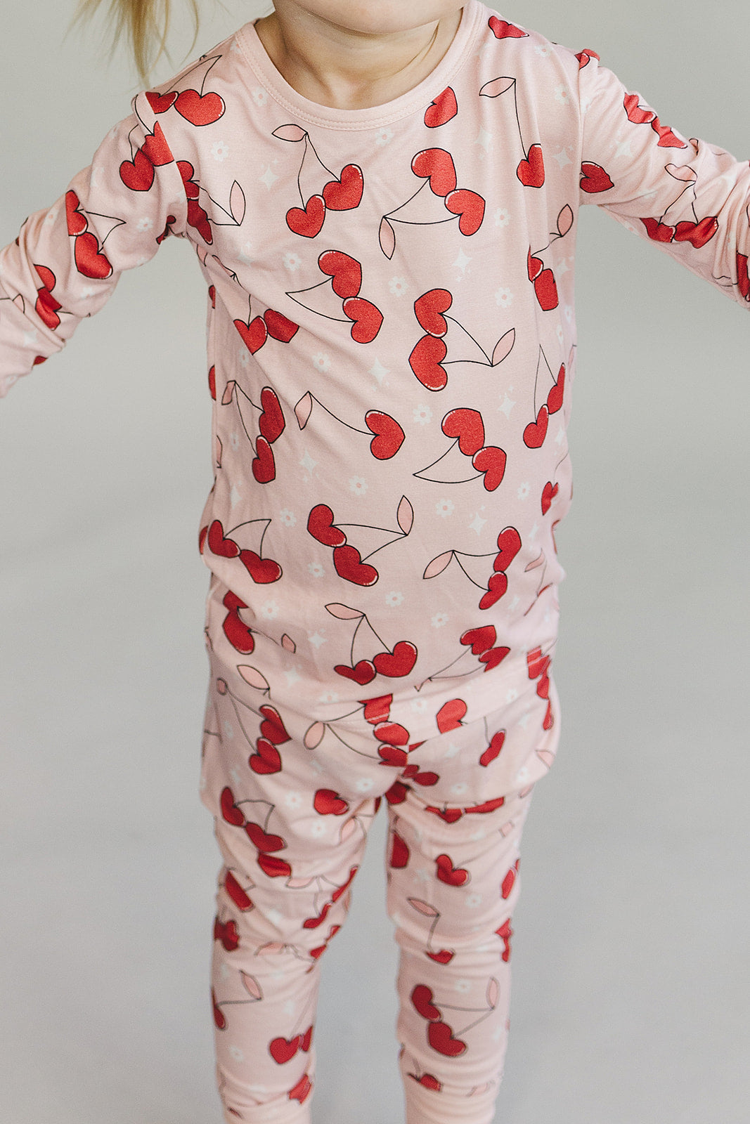 Girls Cherry Heart Bamboo Pajama Set
