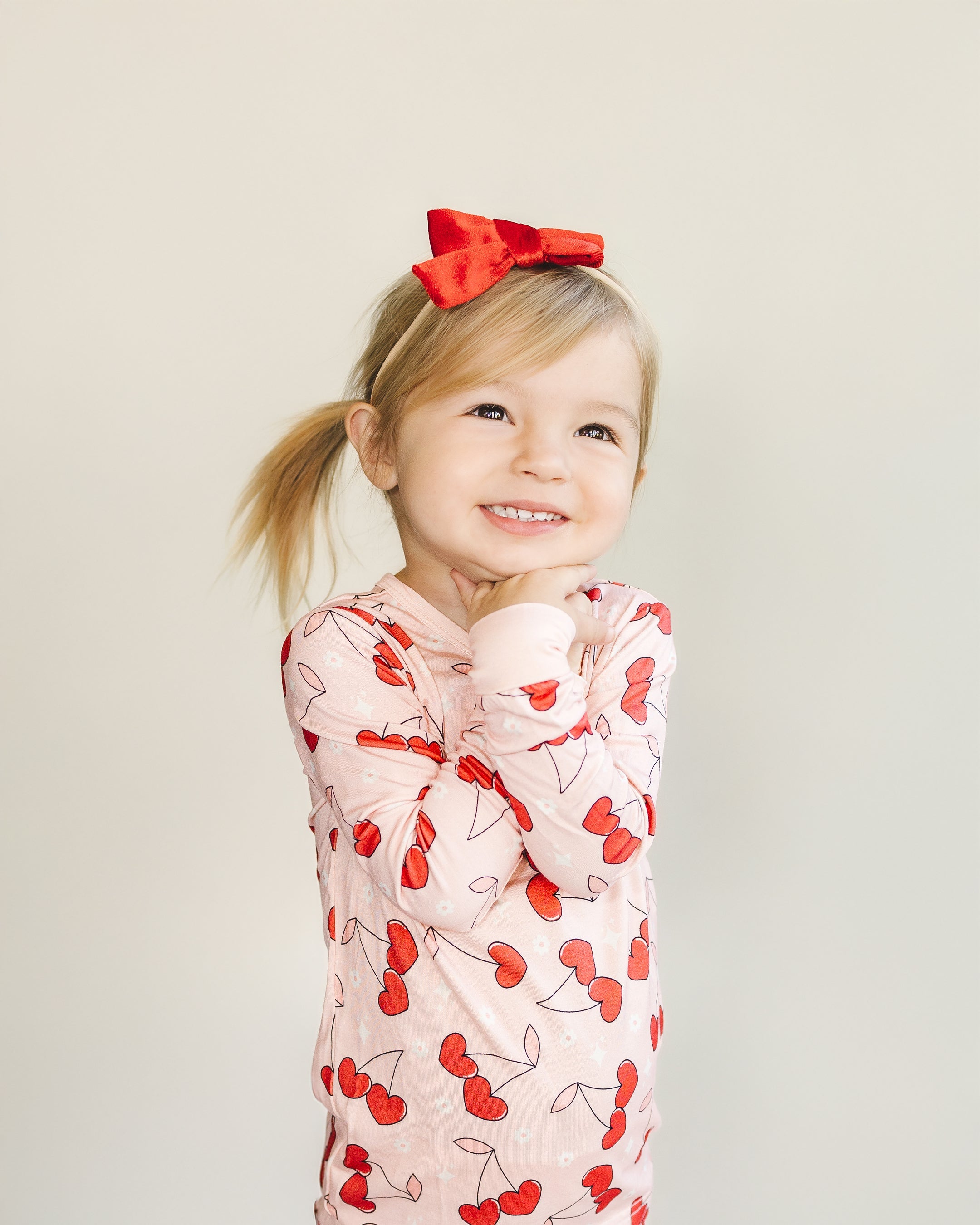 Girls Cherry Heart Bamboo Pajama Set