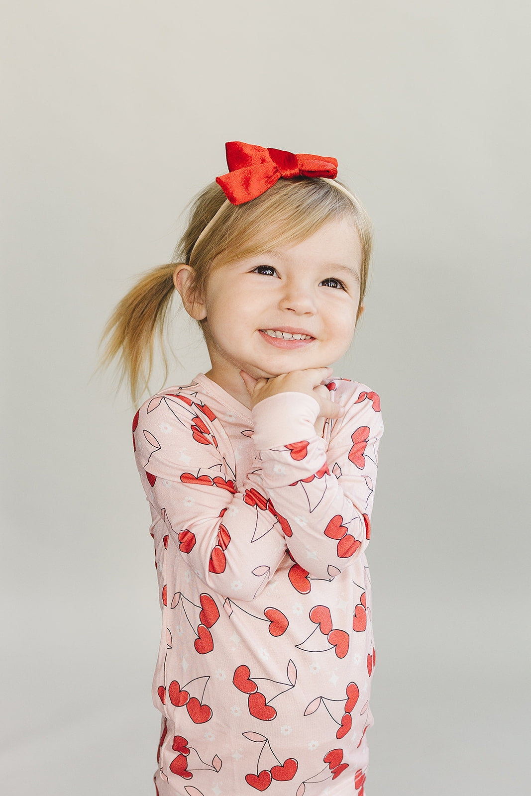 Girls Cherry Heart Bamboo Pajama Set