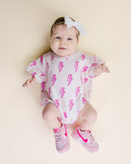 Pink Bolts Short Sleeve Bubble Romper