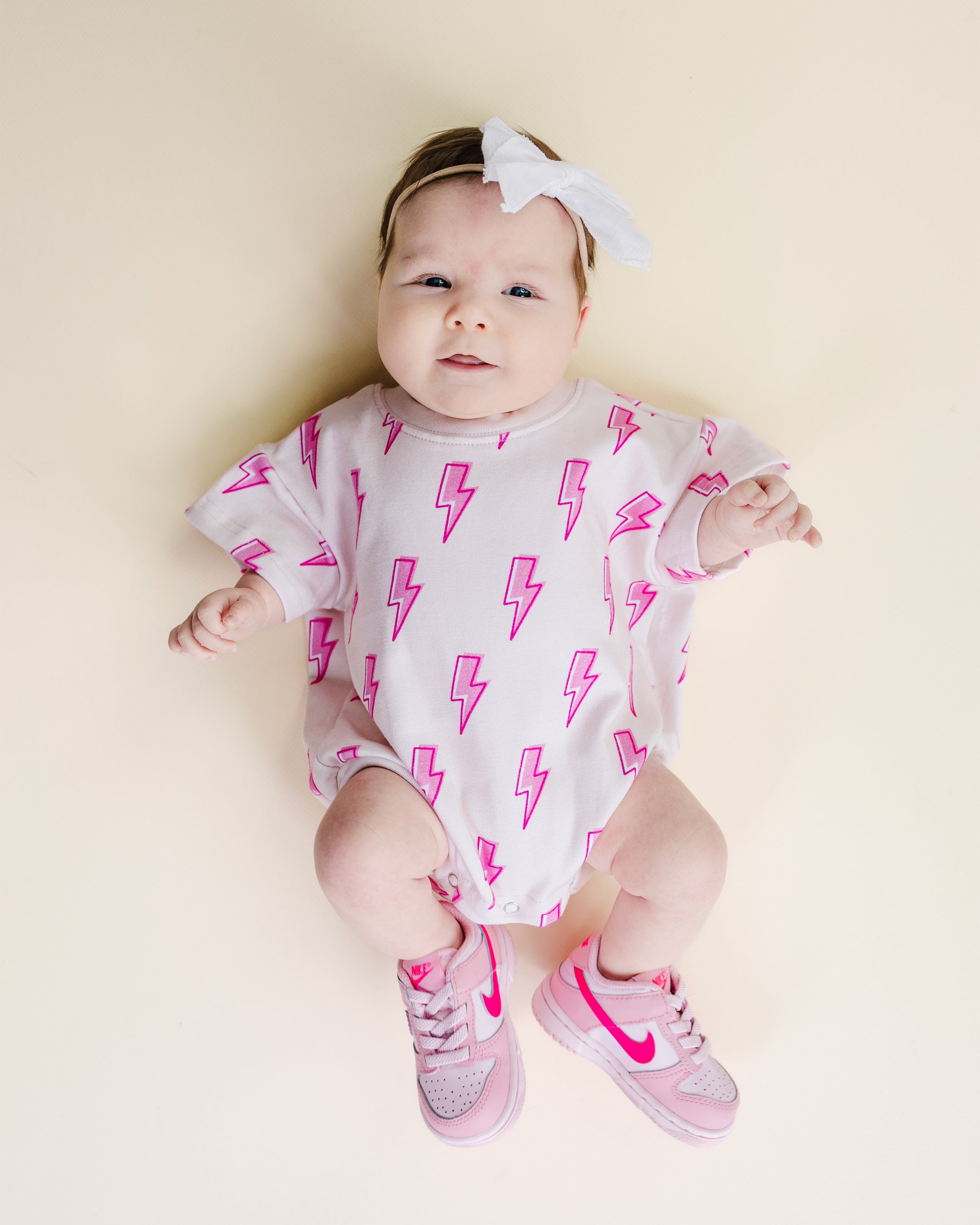 Pink Bolts Short Sleeve Bubble Romper
