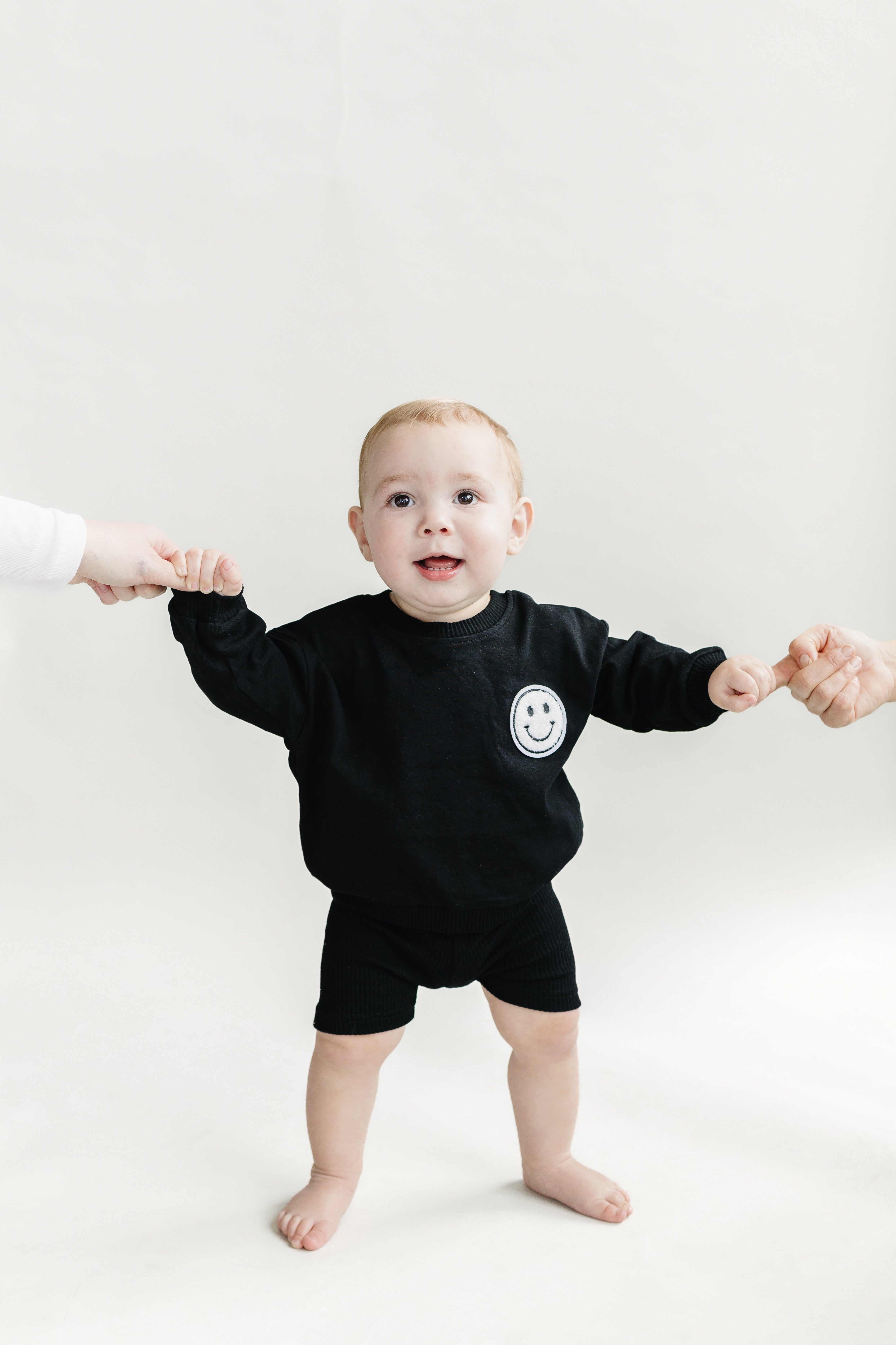 Black Smiley Biker Shorts Set