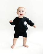 Black Smiley Biker Shorts Set