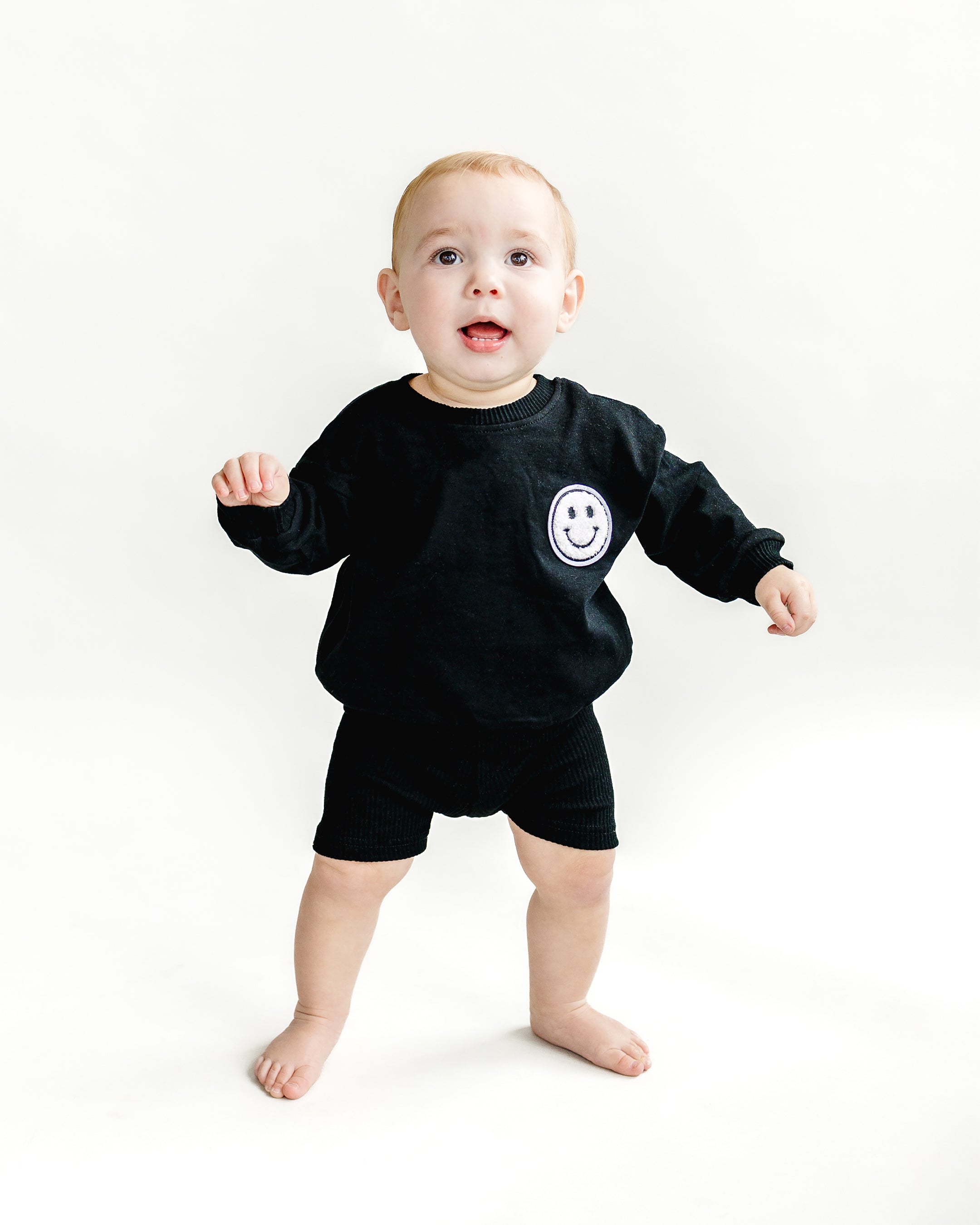 Black Smiley Biker Shorts Set