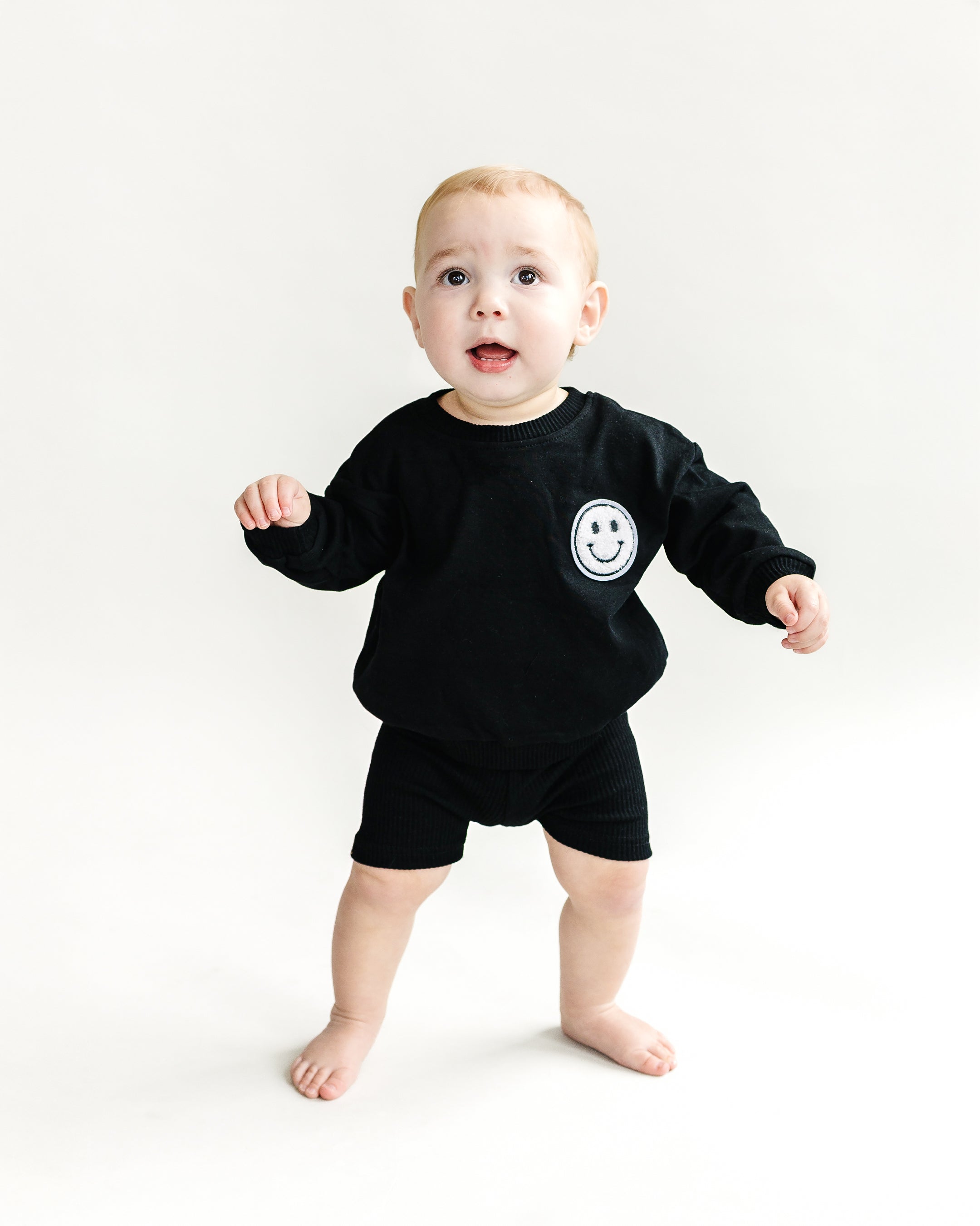 Black Smiley Biker Shorts Set