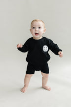 Black Smiley Biker Shorts Set