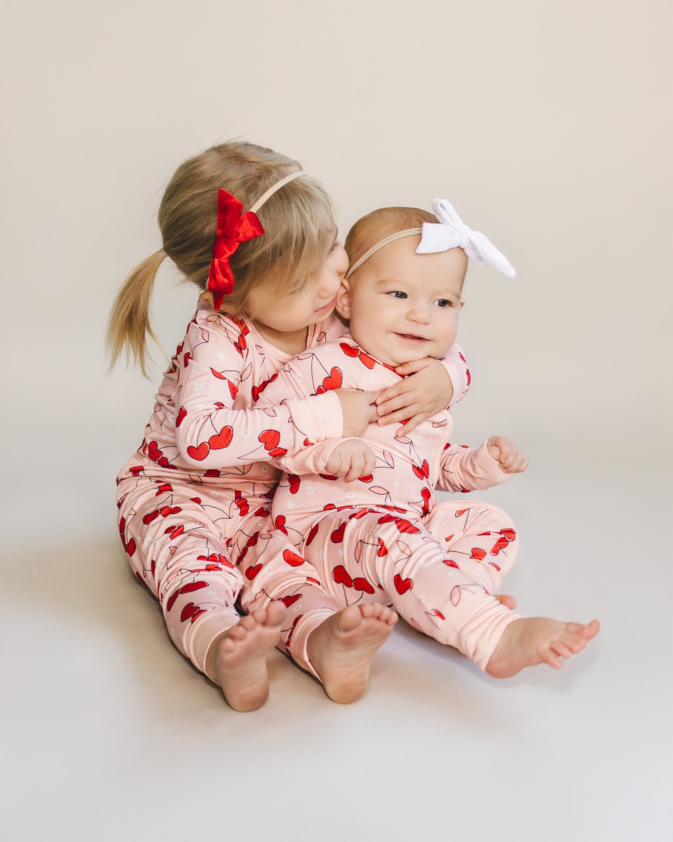 Girls Cherry Heart Bamboo Pajama Set