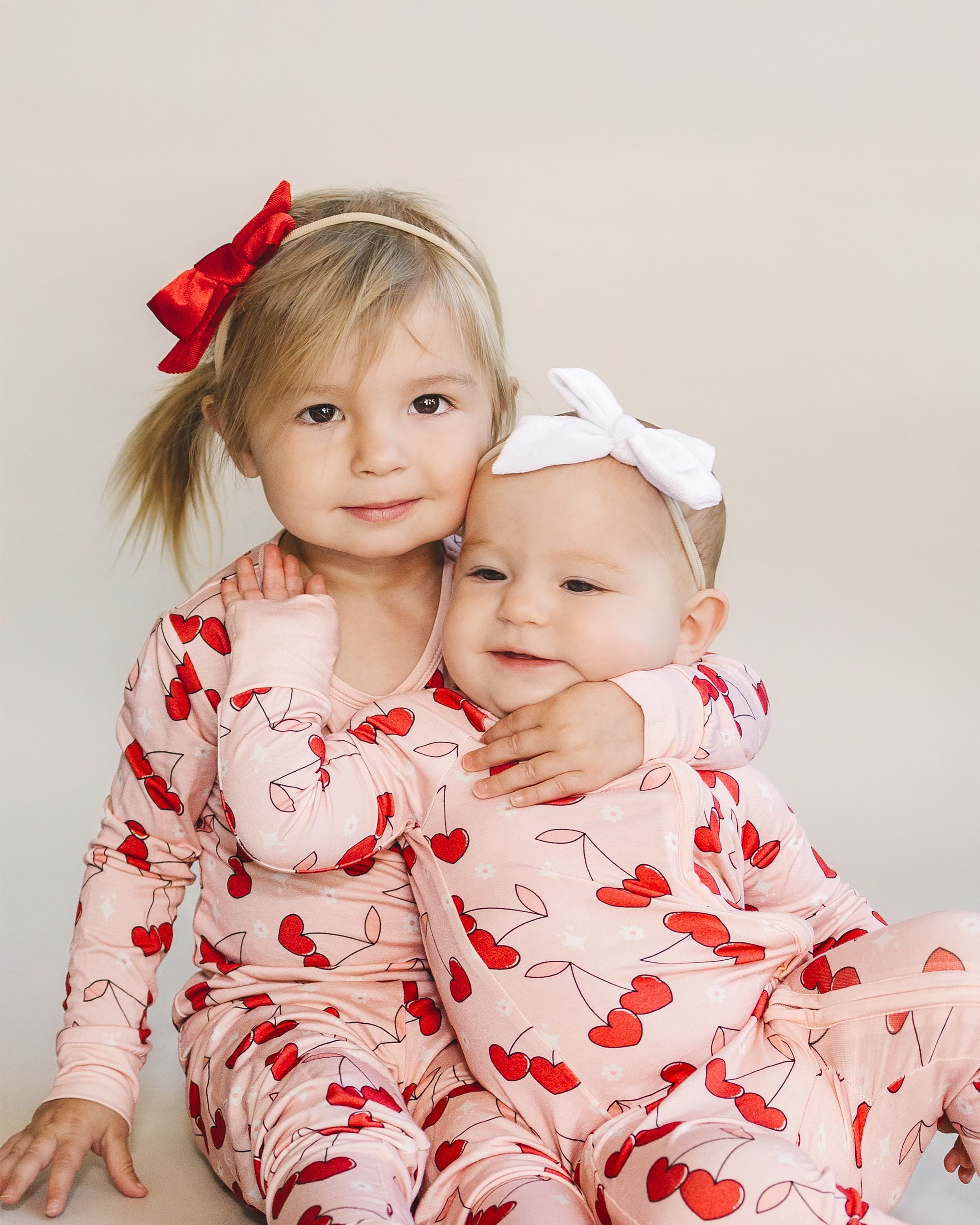 Girls Cherry Heart Bamboo Pajama Set