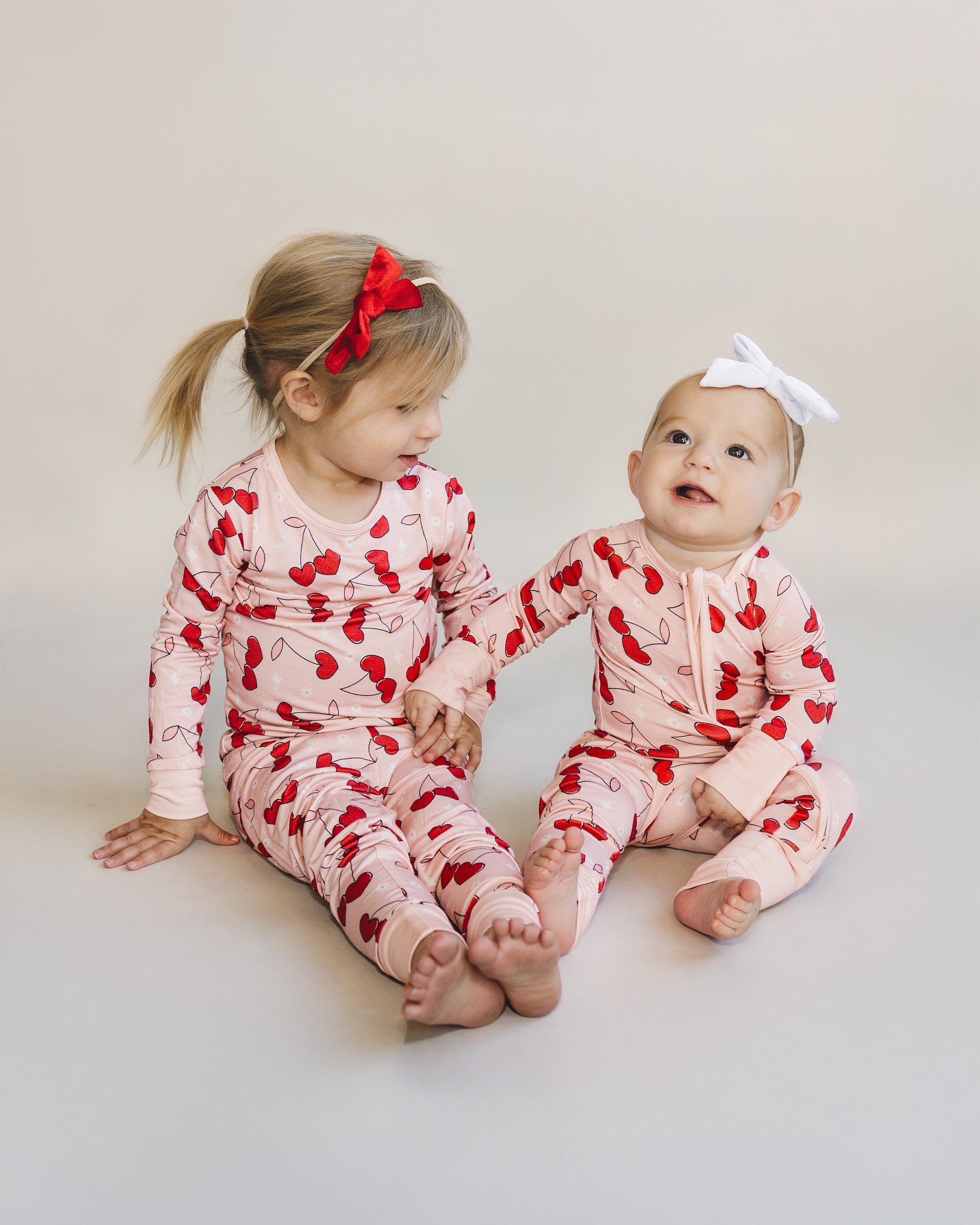 Girls Cherry Heart Bamboo Pajama Set