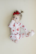 Baby Girl Bows & Candy Cane Bamboo Zip Pajama Romper