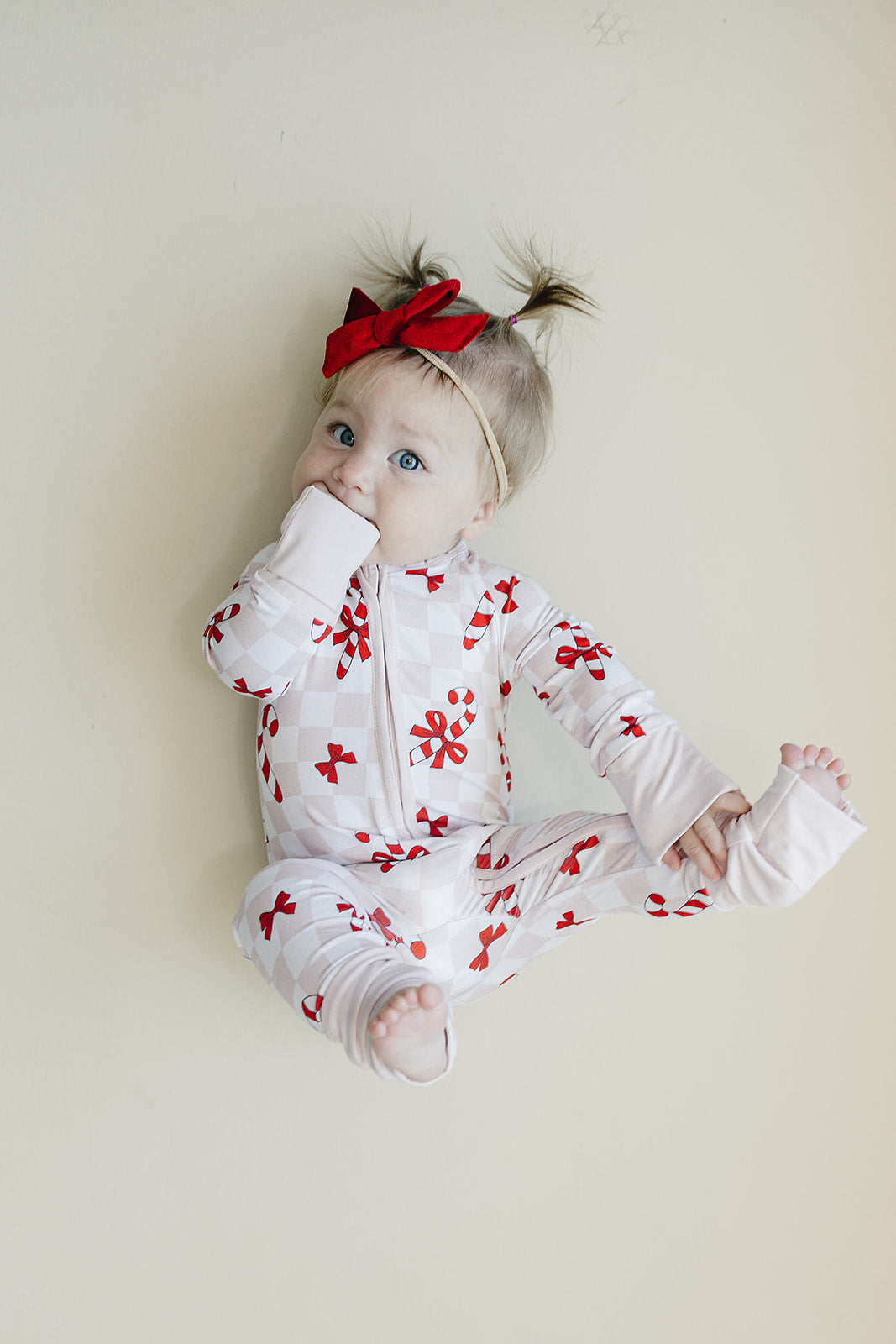 Baby Girl Bows & Candy Cane Bamboo Zip Pajama Romper
