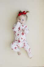 Baby Girl Bows & Candy Cane Bamboo Zip Pajama Romper