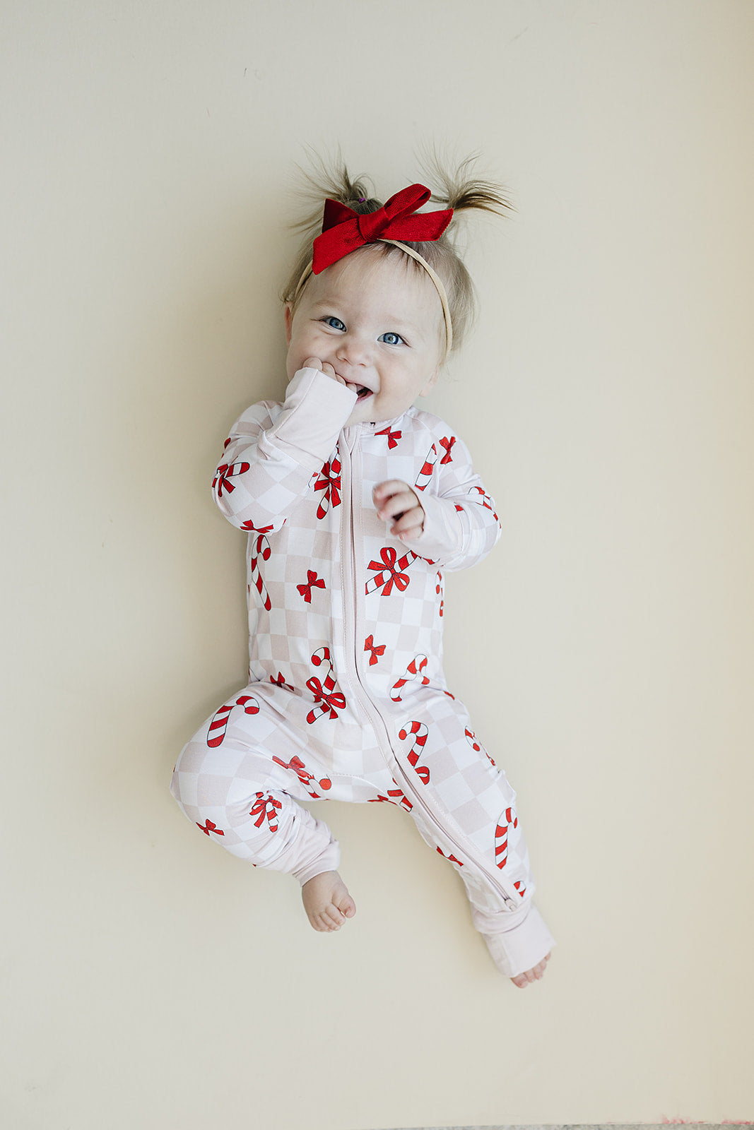 Baby Girl Bows & Candy Cane Bamboo Zip Pajama Romper