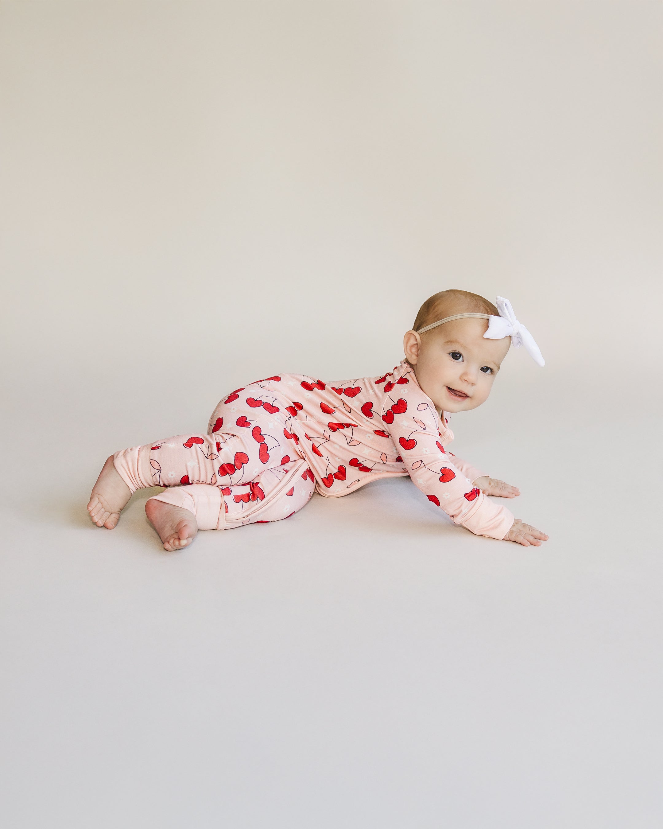 Baby Girl Bamboo Zip Pajama Romper | Cherry Heart