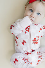 Baby Girl Bows & Candy Cane Bamboo Zip Pajama Romper