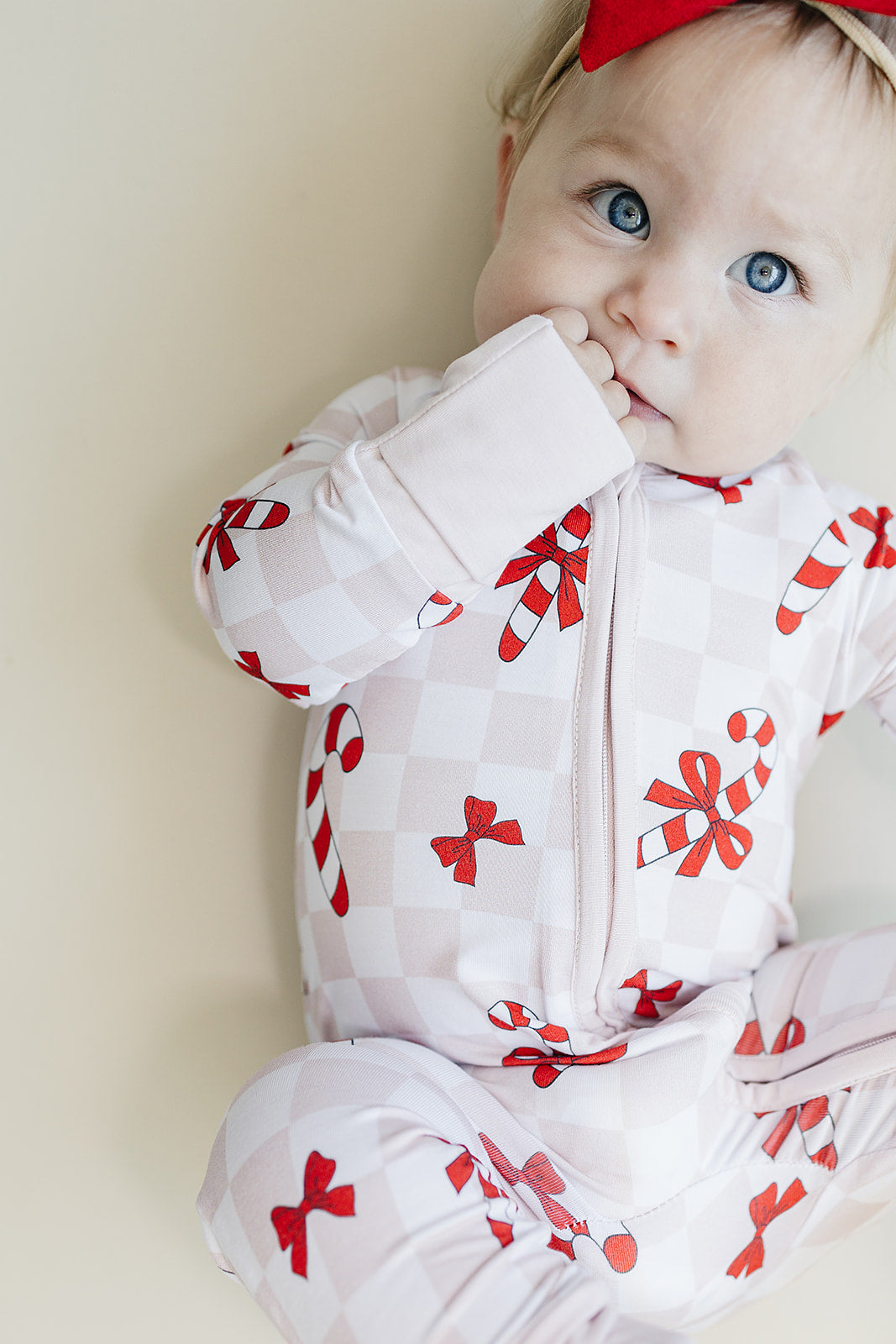Baby Girl Bows & Candy Cane Bamboo Zip Pajama Romper
