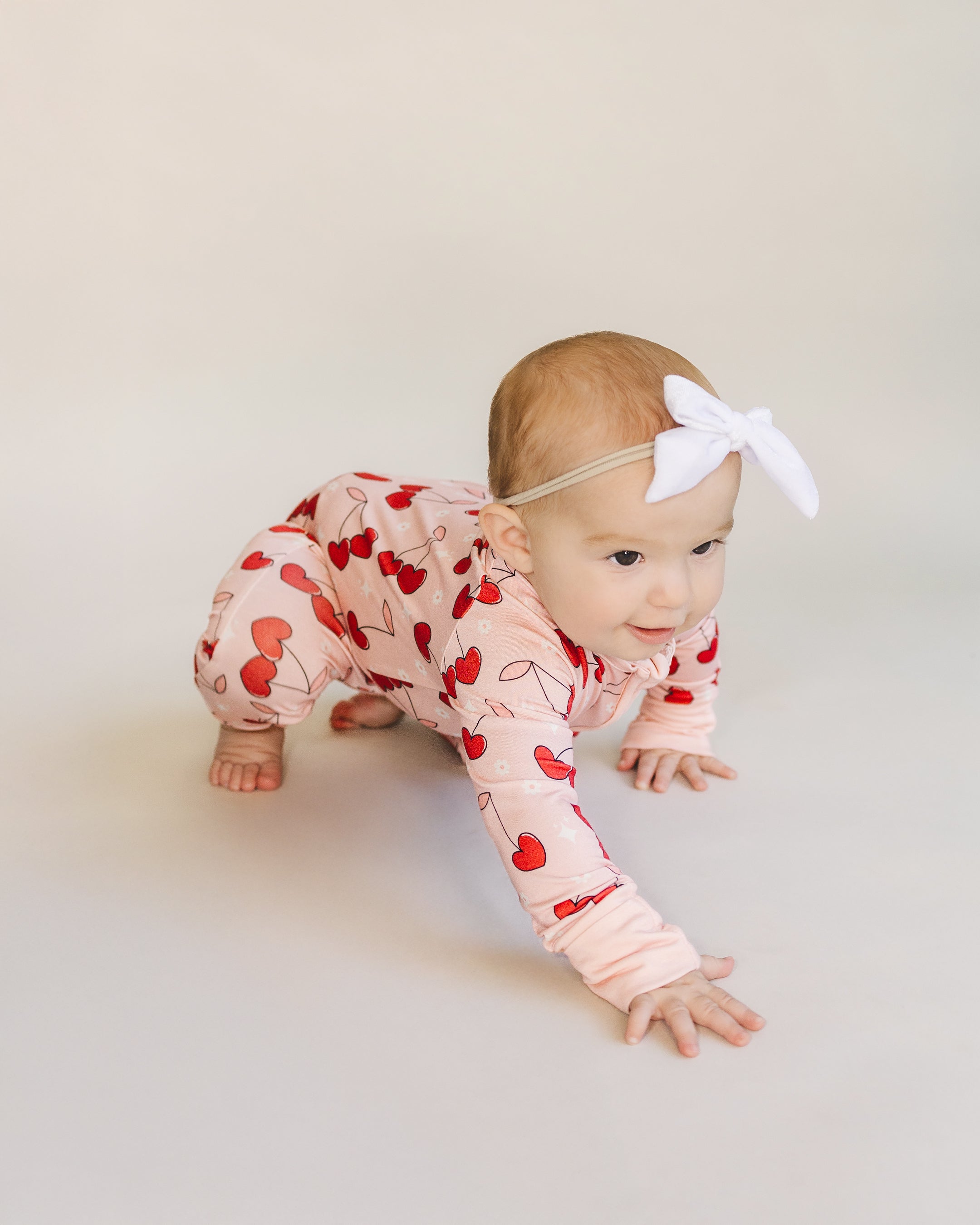 Baby Girl Bamboo Zip Pajama Romper | Cherry Heart