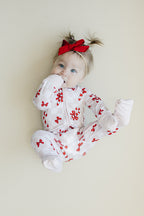 Baby Girl Bows & Candy Cane Bamboo Zip Pajama Romper