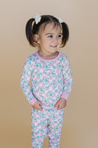 Girls Shamrock & Bows Bamboo Two Piece Pajama Set