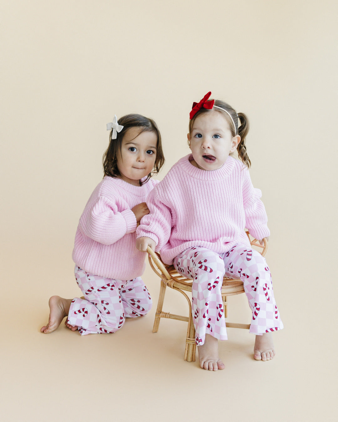 Girls Checkered Candy Cane Flare Pants | Pink