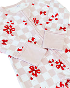 Baby Girl Bows & Candy Cane Bamboo Zip Pajama Romper