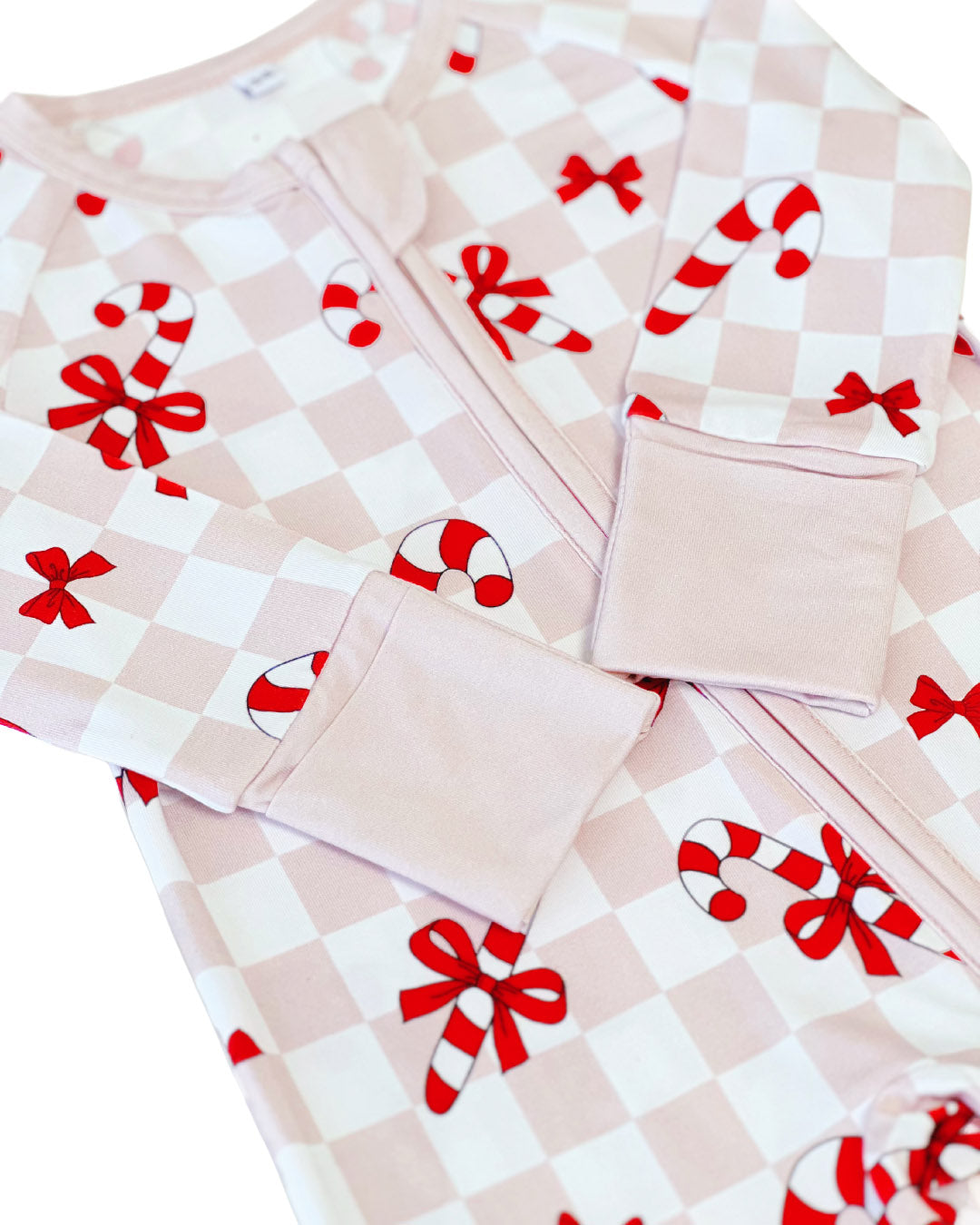 Baby Girl Bows & Candy Cane Bamboo Zip Pajama Romper