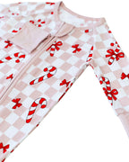 Baby Girl Bows & Candy Cane Bamboo Zip Pajama Romper
