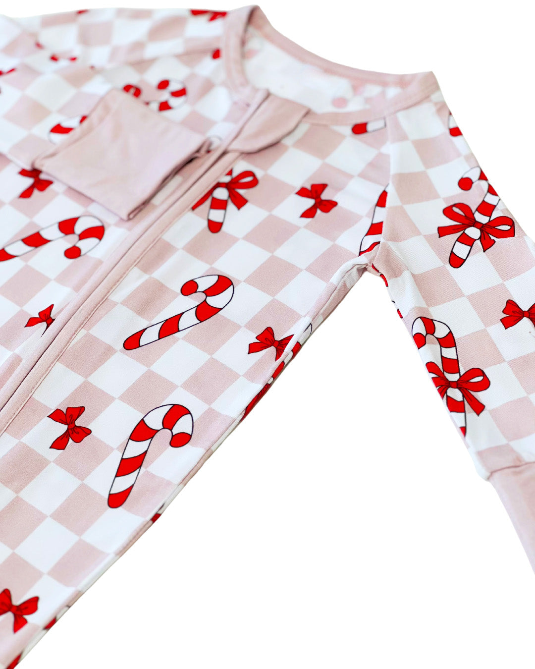 Baby Girl Bows & Candy Cane Bamboo Zip Pajama Romper