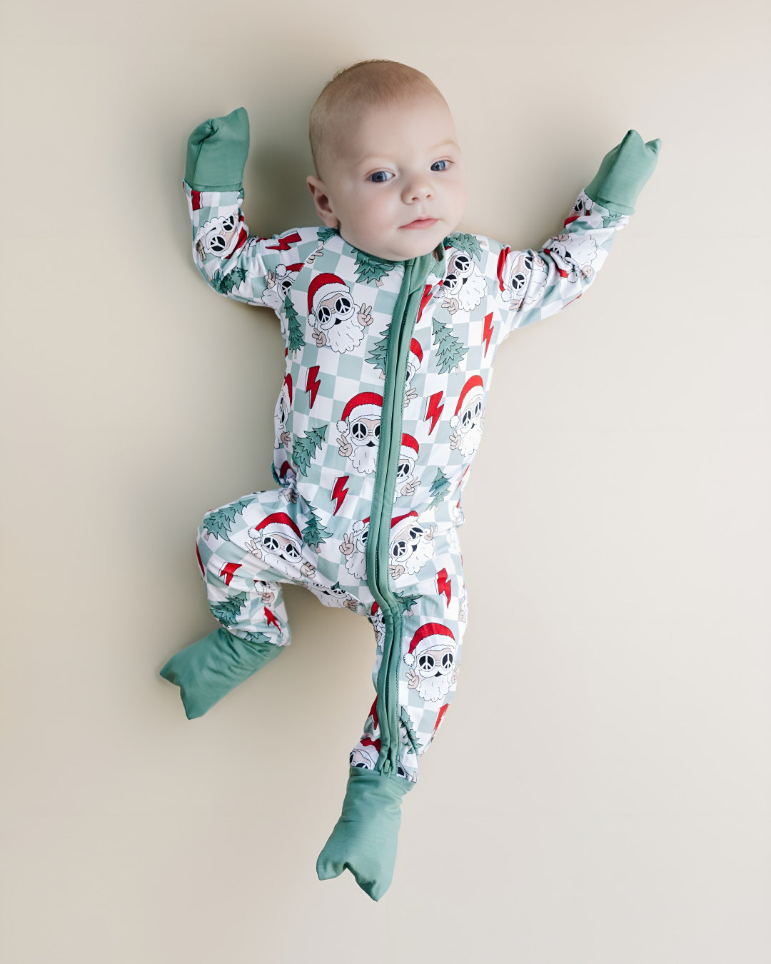 Baby Checkered Santa Bamboo Zip Pajama Romper