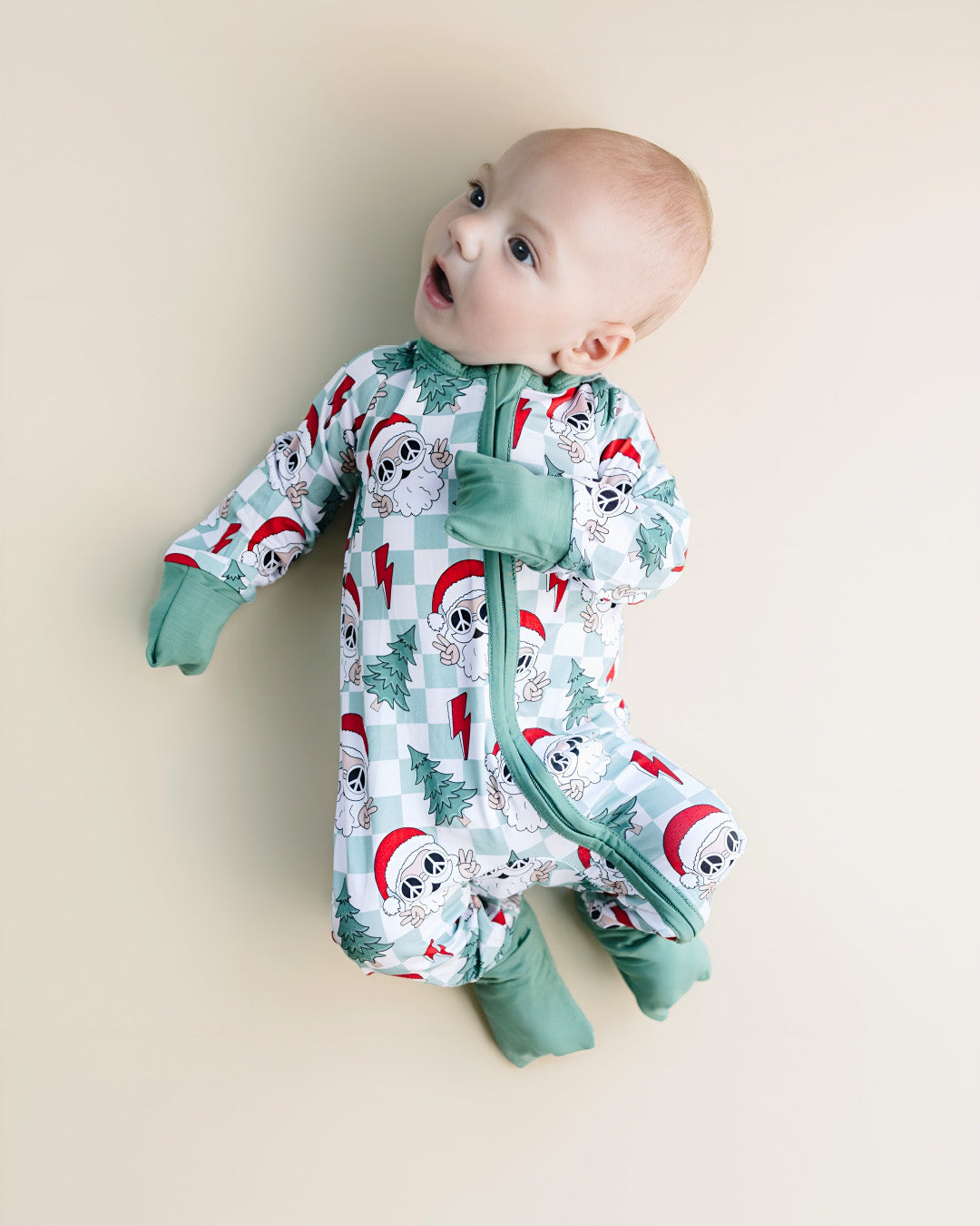 Baby Checkered Santa Bamboo Zip Pajama Romper