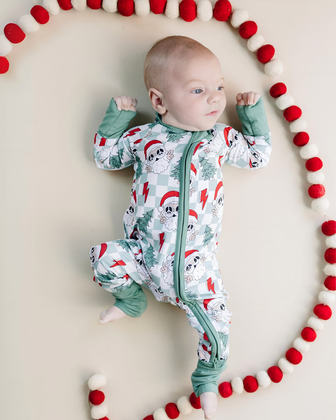 Baby Checkered Santa Bamboo Zip Pajama Romper