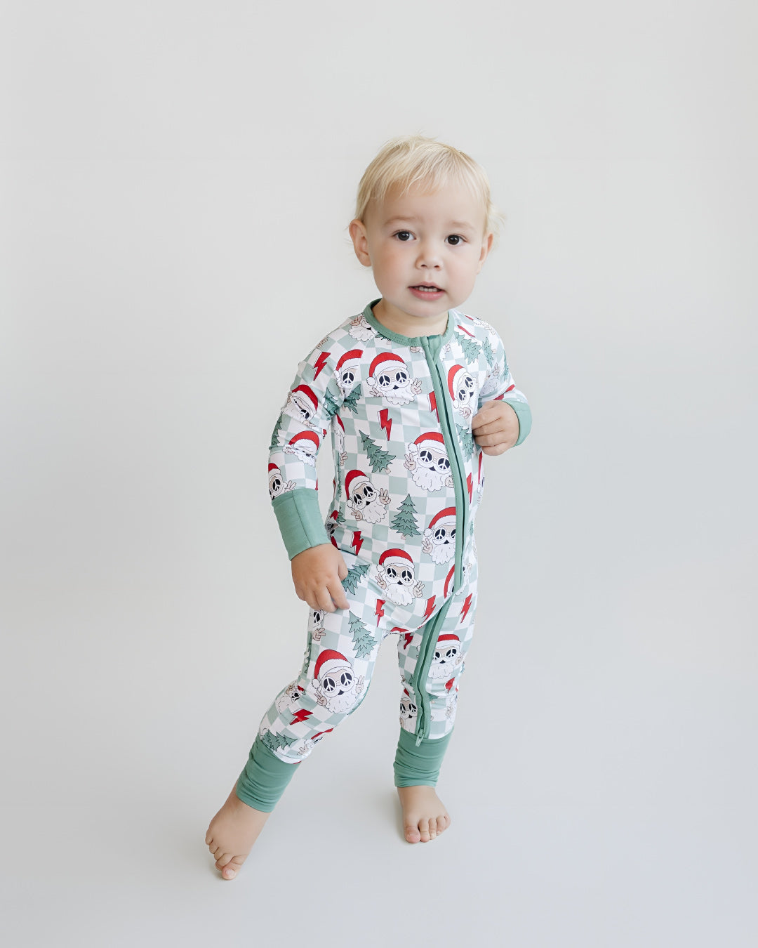 Baby Checkered Santa Bamboo Zip Pajama Romper