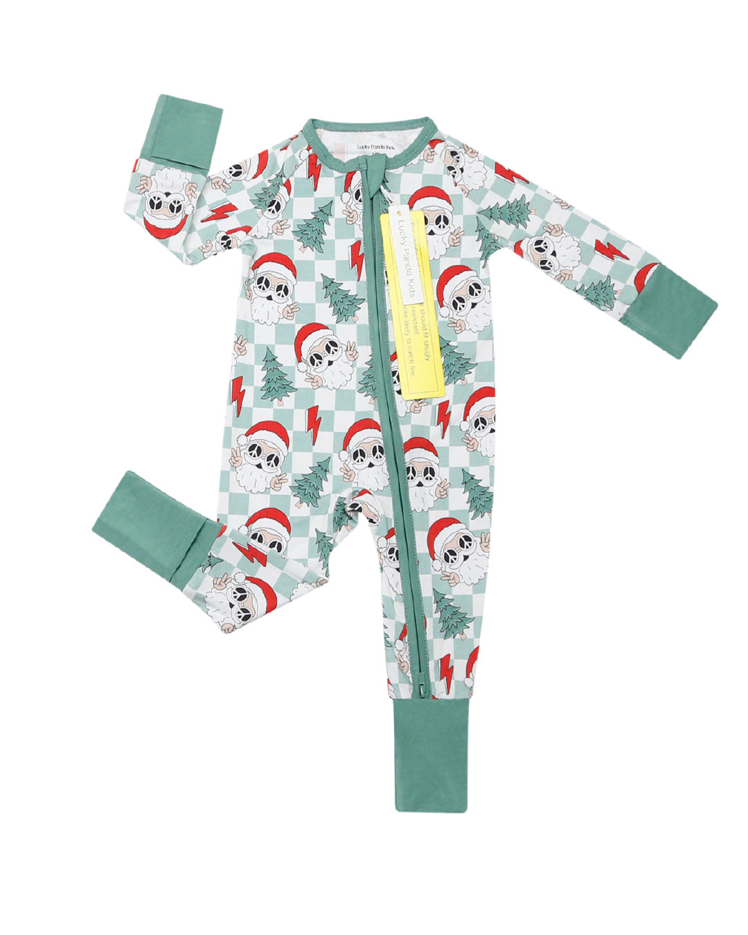 Baby Checkered Santa Bamboo Zip Pajama Romper