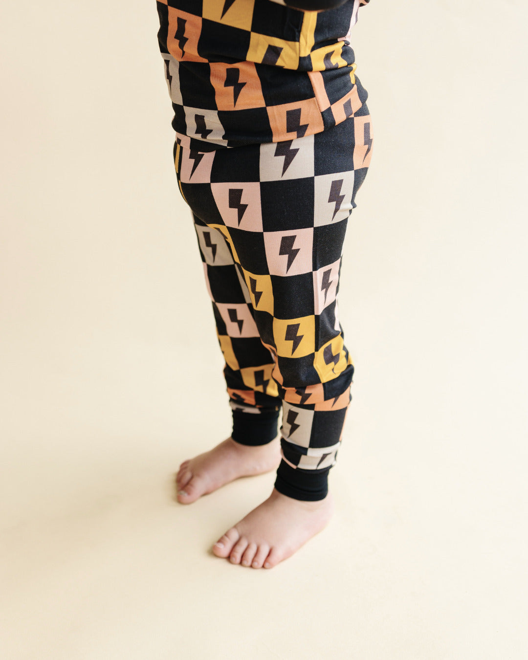 Kids Bamboo Two Piece Pajama Set with Colorful Checks and Bolts by Lucky Panda 