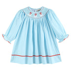 Blue Santa Smocked Bishop Dress