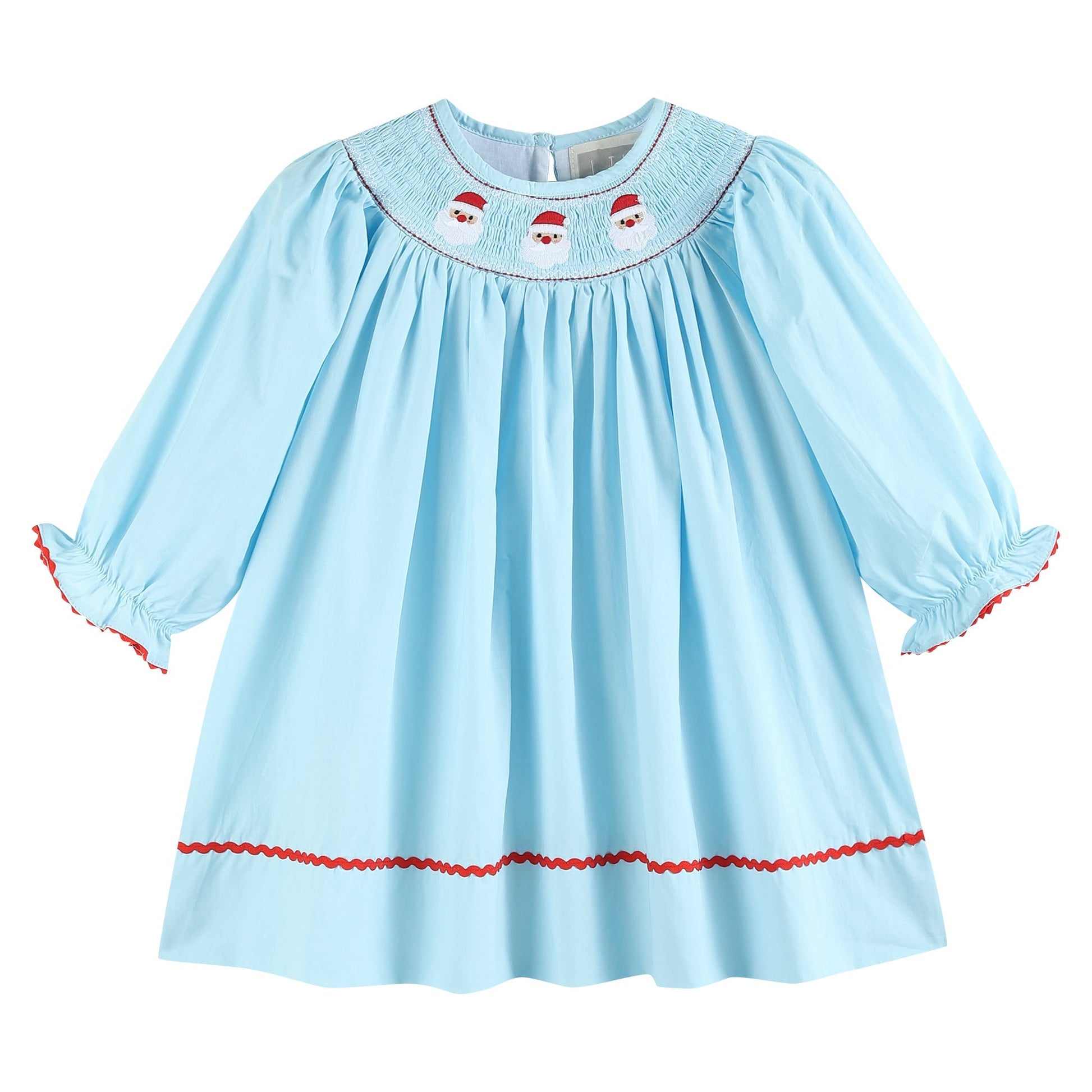 Girls Blue Santa Smocked Bishop Dress