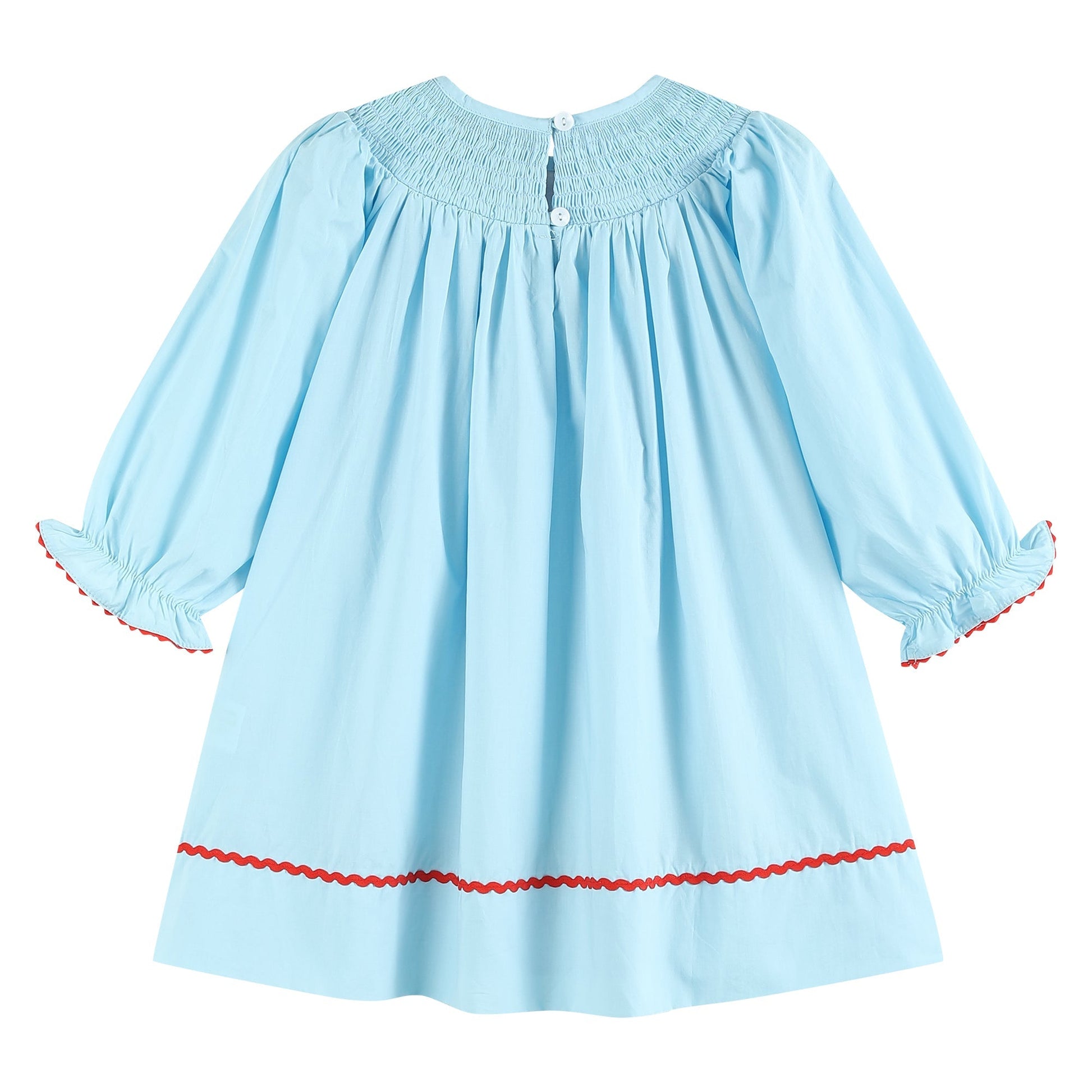 Girls Blue Santa Smocked Bishop Dress