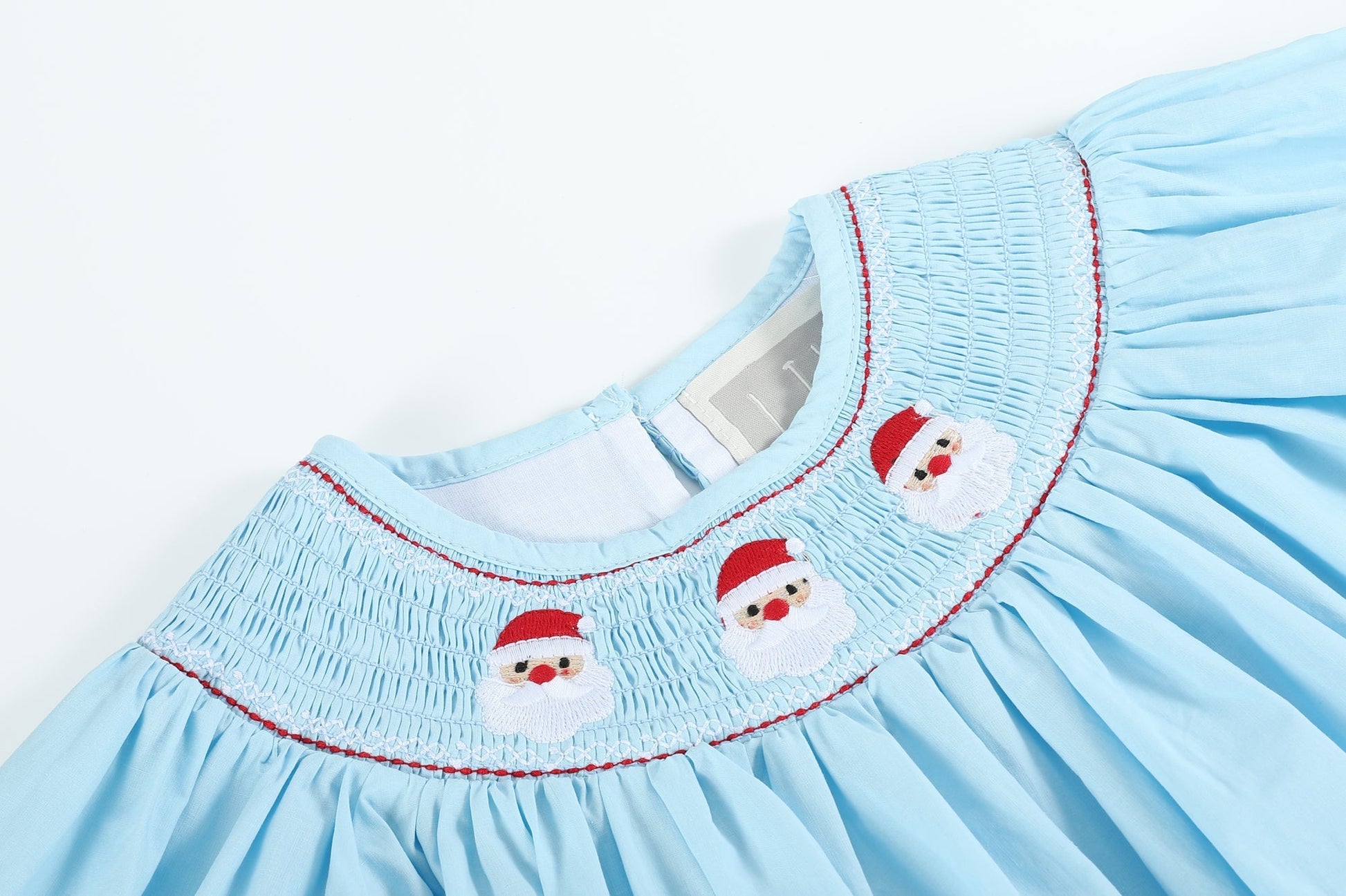 Girls Blue Santa Smocked Bishop Dress