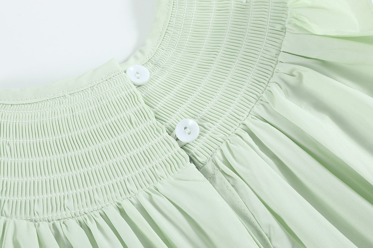 Girls’ Honeydew Green Bunny Smocked Bishop Dress
