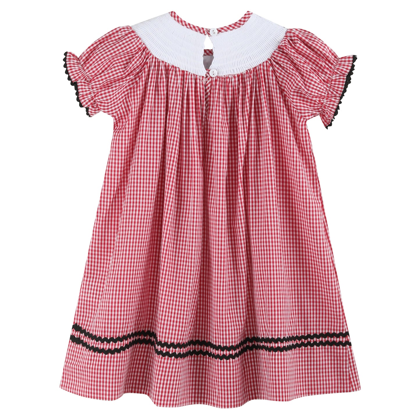 Girls Red Gingham Barn Animals Smocked Bishop Dress