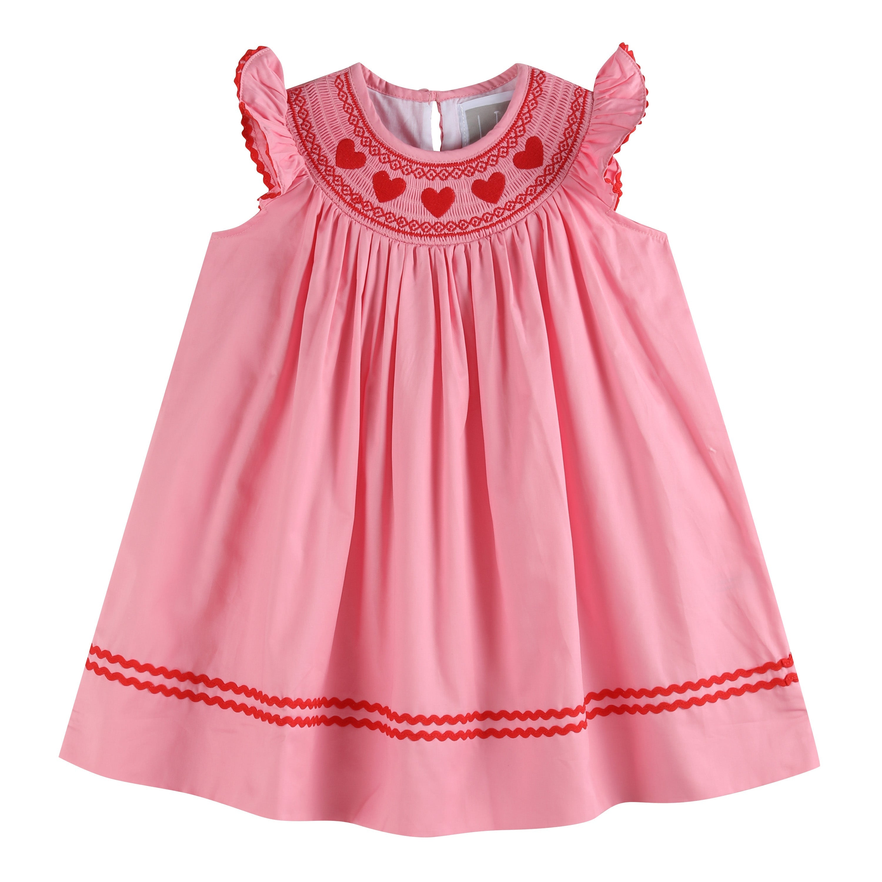 Pink Heart Valentine Smocked Bishop