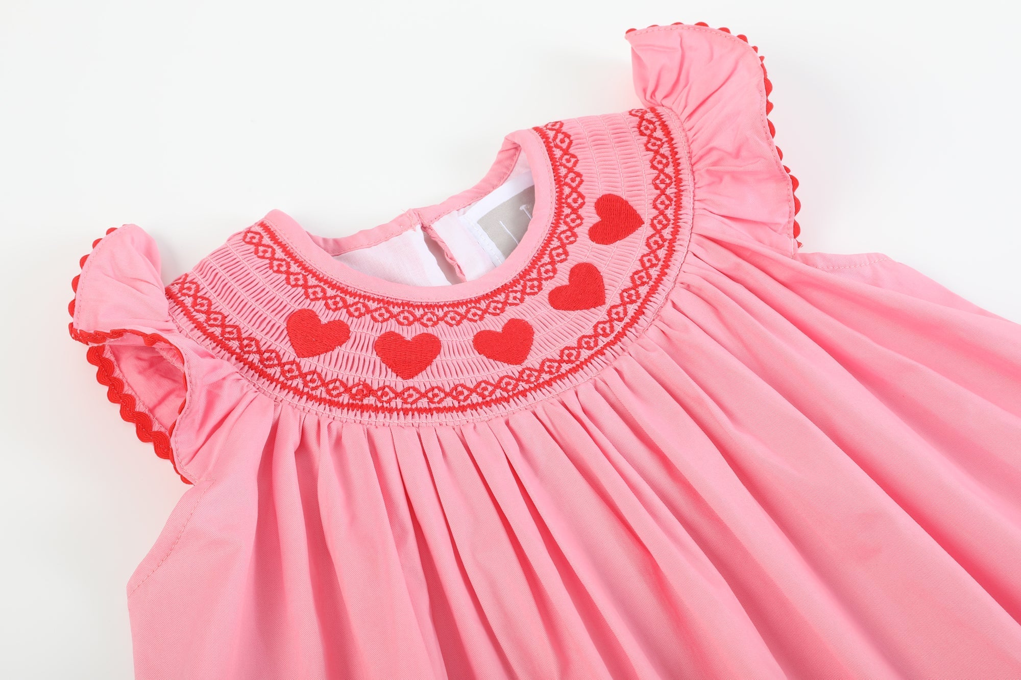 Pink Heart Valentine Smocked Bishop