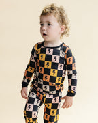 Kids Bamboo Two Piece Pajama Set with Colorful Checks and Bolts