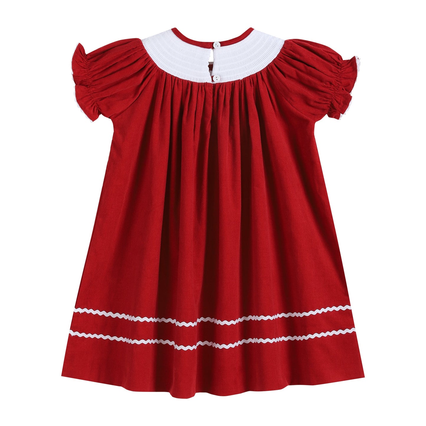 Girls Red Corduroy Christmas Nativity Smocked Bishop Dress