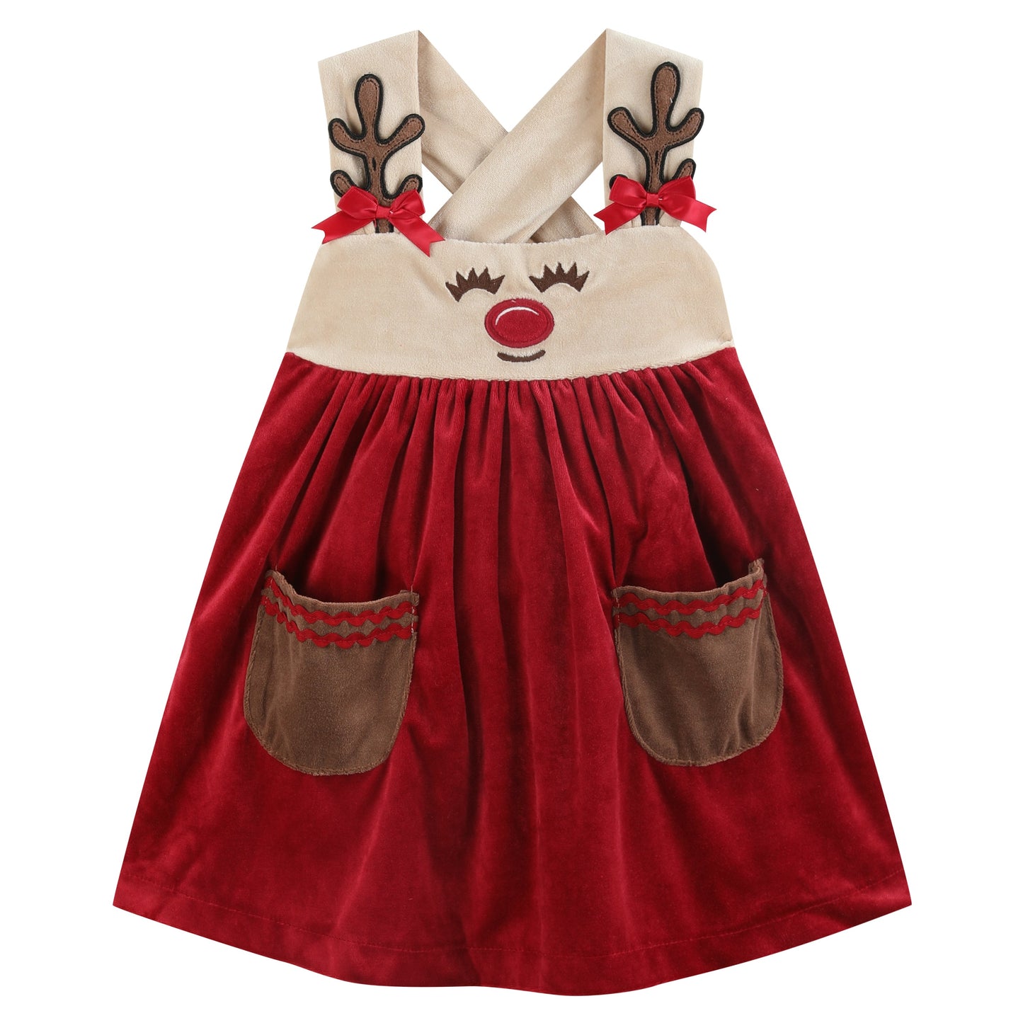 Girls Red and White Reindeer Christmas Dress Jumper