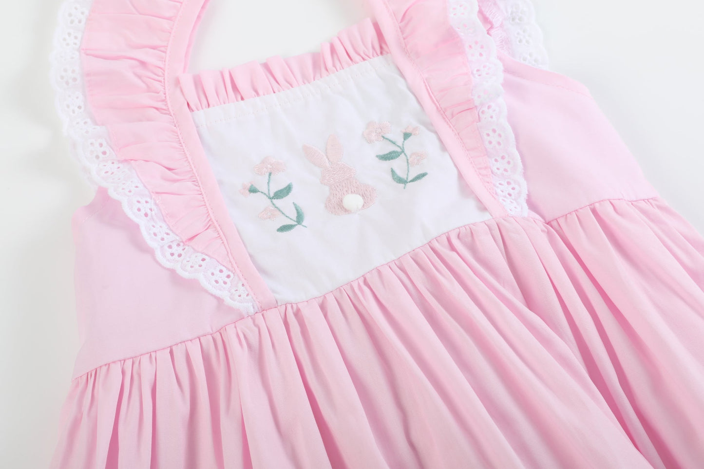 Girls’ Pink Bunny Ruffle Shoulder Dress
