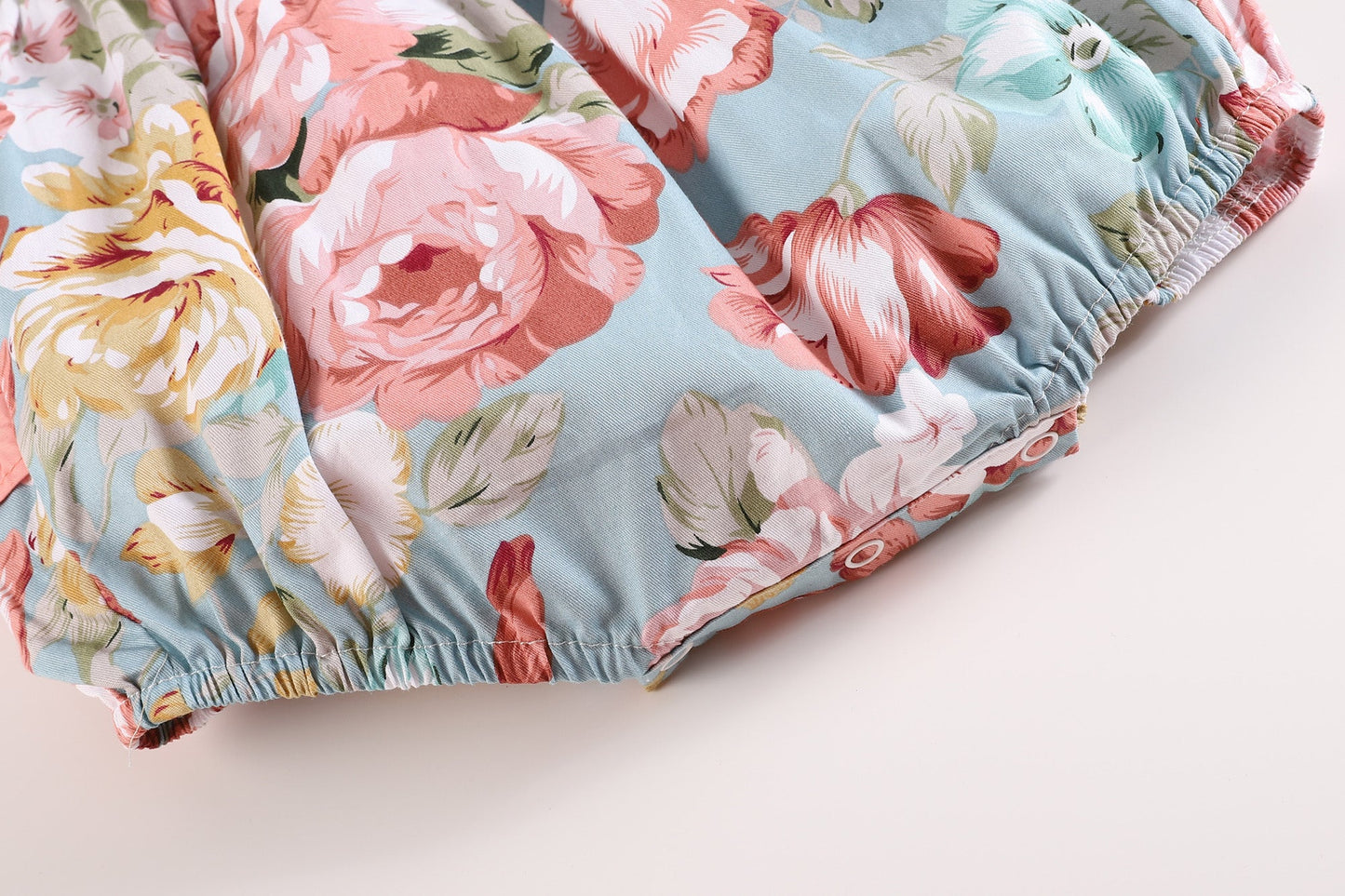 Baby Girl Pink and Blue Floral Print Ruffle Romper