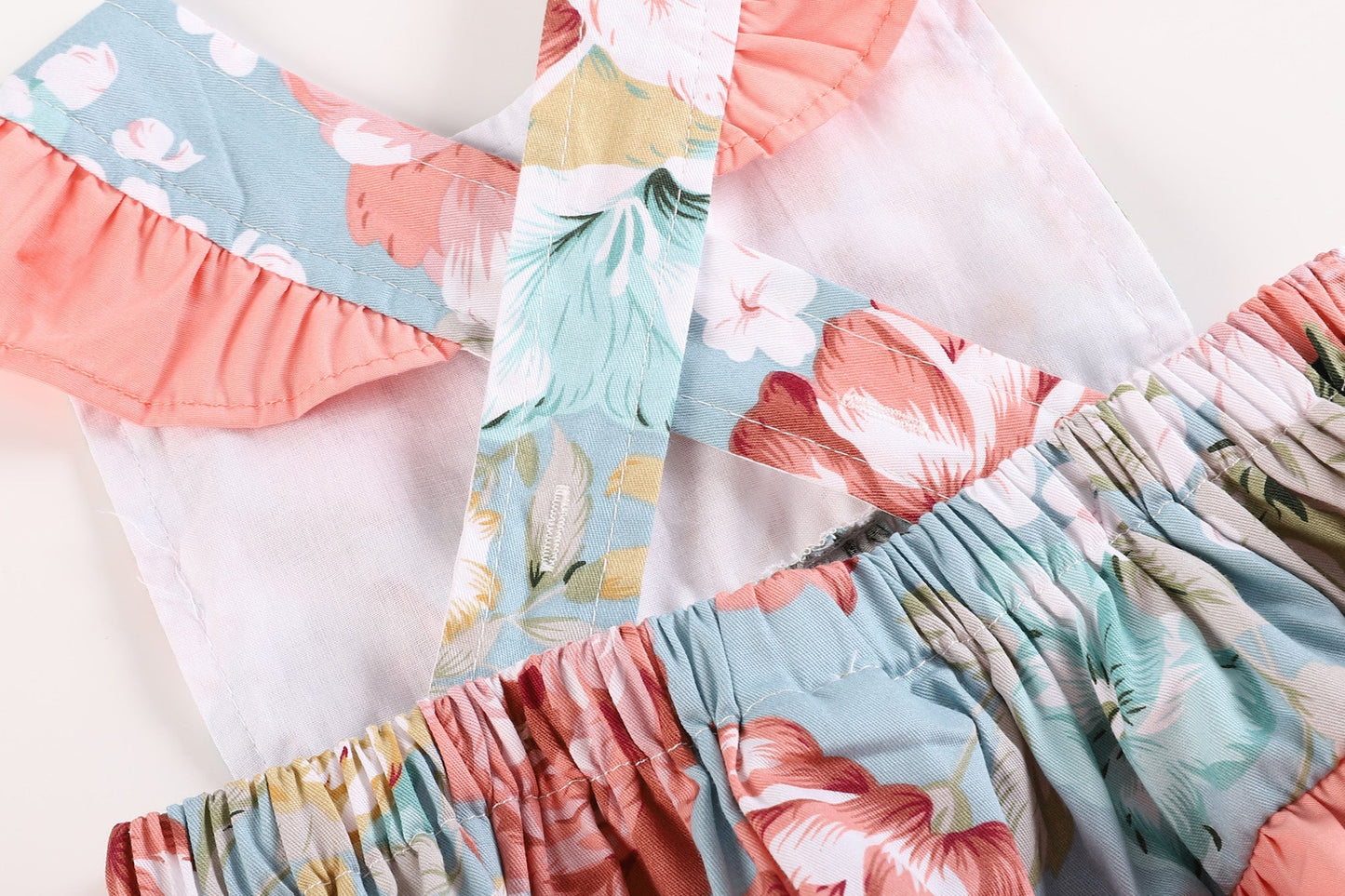 Baby Girl Pink and Blue Floral Print Ruffle Romper